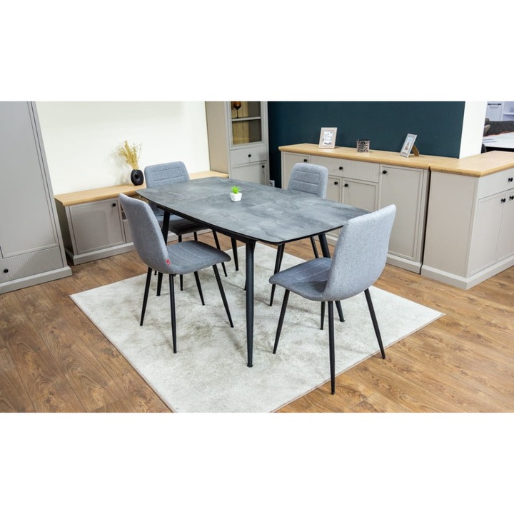 Set Masa Living Extensibila Yense 125 Gri cu 4 Scaune Tapitate KJC5341 Gri