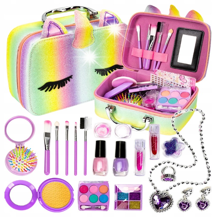 Комплект гримове за деца, click4TOYS, с 6 цвята сенки за очи, 4 бутилки с брокат, многоцветен, 19,5x17x7,5см