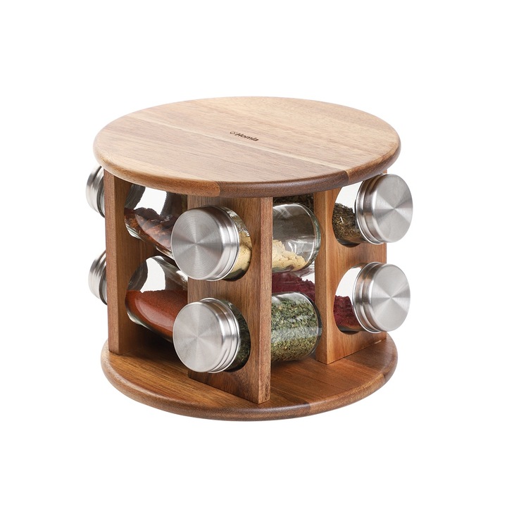 Set de condimente MOOKA pe suport de acacia 8 borcane 15x19 cm HOMLA