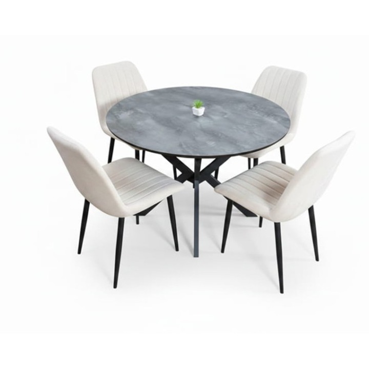 Set Masa Living Extensibila Dobok Gri cu 4 Scaune KJC176 Bej