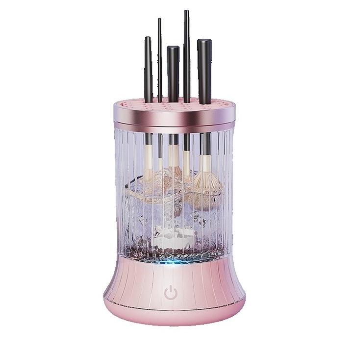 Dispozitiv Portabil de Curatare a Pensulelor de Machiaj, pentru Pensule de Diferite Dimensiuni, 5V, 7000RPM, Vibratii Sonice, USB Type C, 9x9x16 cm, Roz