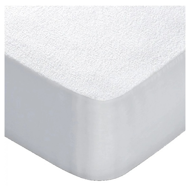 Husa saltea Flowen, 180 x 190 cm, impermeabila, cu elastic, bumbac si microfibra, culoare alb