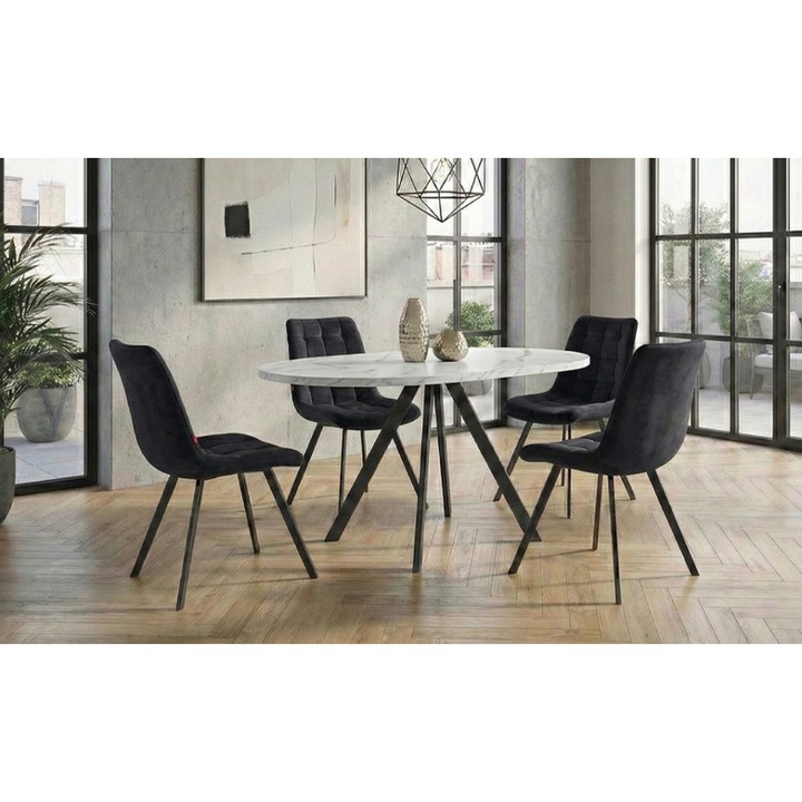 Set Masa Living Extensibila Set Masa Extensibila DTW0902MBE Alba cu 4 Scaune J265 Negre