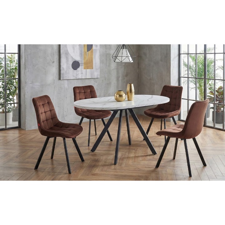 Set Masa Living Extensibila Set Masa Extensibila DTW0902MBE Alba cu 4 Scaune J265 Maro