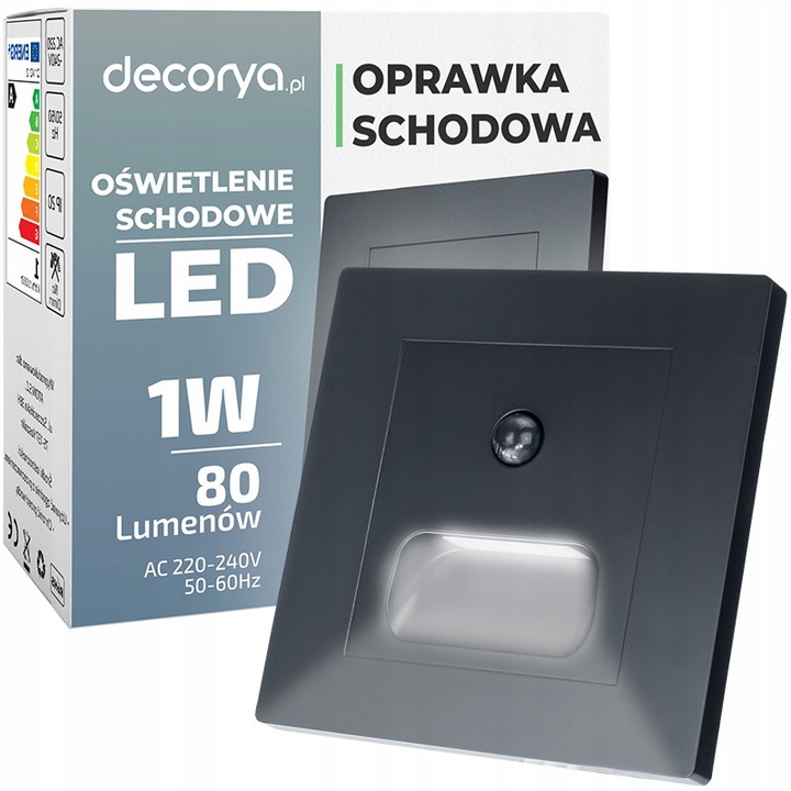Set 5 x Spoturi LED Decorya cu senzor de miscare si crepuscular, 230V, negru, 86x86x25mm