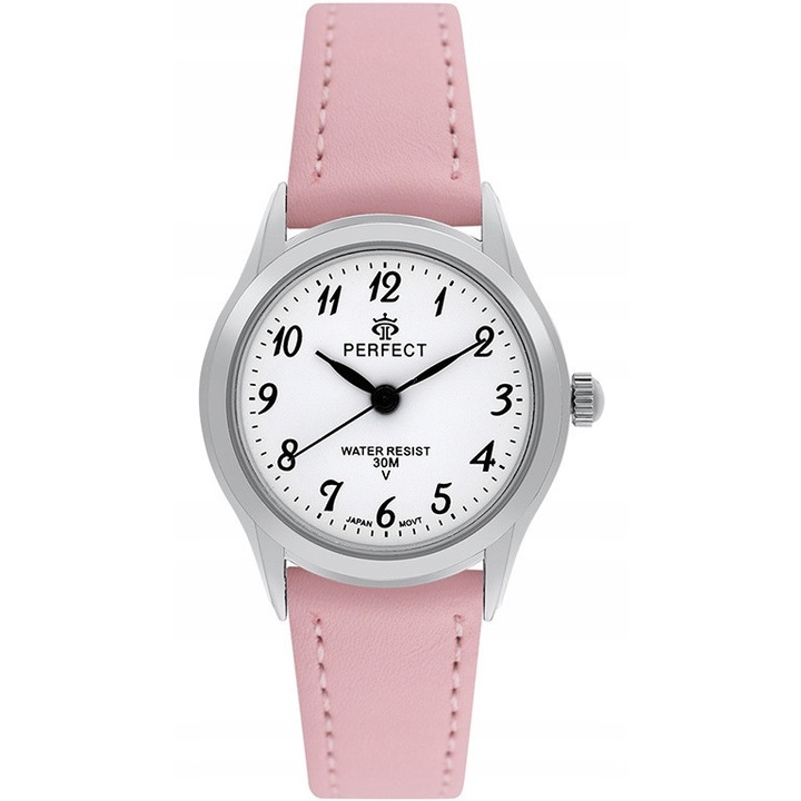 Детски часовник Perfect LXC009S-13, кварцов механизъм, метален корпус, розова кожена каишка, 27x32x7,8мм, комплект с чанта за причастие