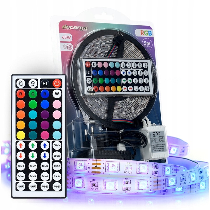 Banda LED RGB Decorya, 5m, waterproof, controlata prin telecomanda, 10mm