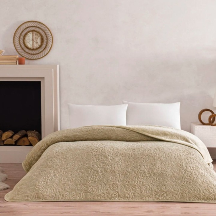 Patura de lux embosata 220x240cm, Tac, Doressa Camel (Bej)
