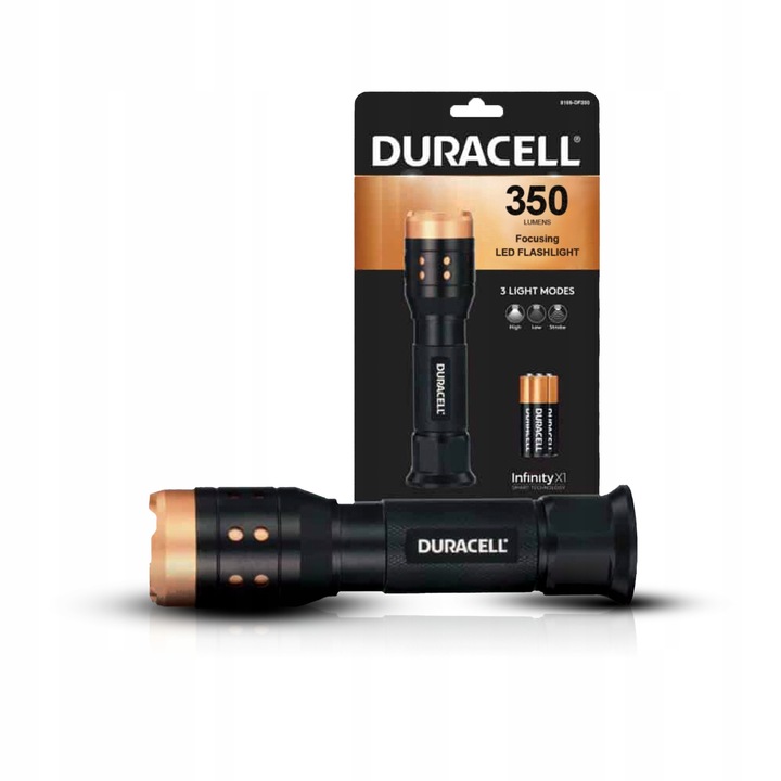 Фенер Duracell 350 lm, алуминий, IPX4, 3 режима на осветяване, 12,8x3,5 см