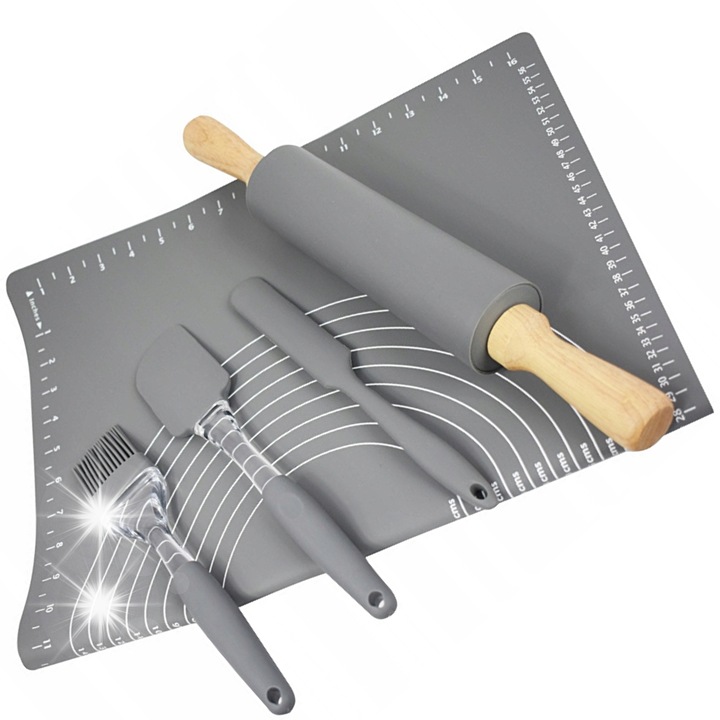 Edel HOFF konyhai sütőszőnyeg szett, szilikon, 40x50cm, szürke, kaparóval, ecsettel, késsel