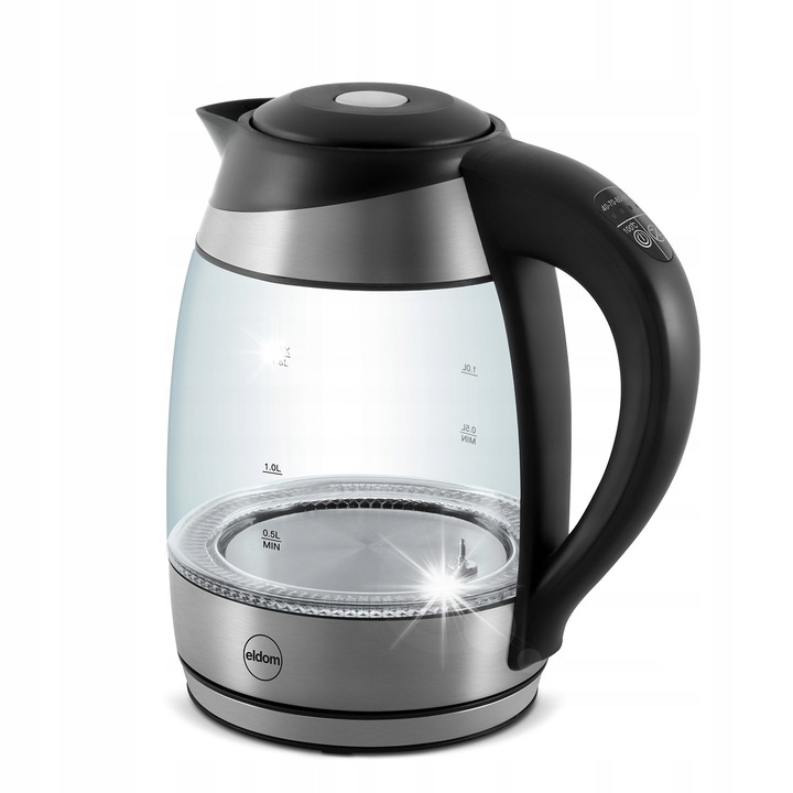 Fierbator fara fir Eldom C520, 1,8L, sticla si otel inoxidabil, control temperatura 40-100C, iluminare LED