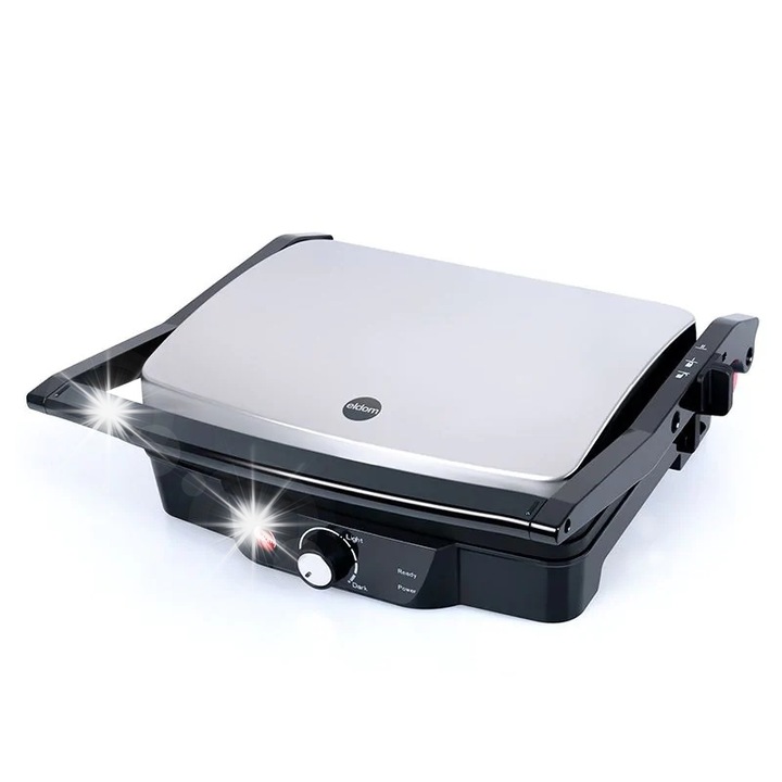 Grill electric contact GK150, inox, 2000W, functie de reglare a temperaturii, 2 recipiente pentru grasime