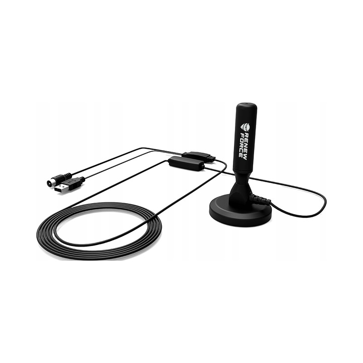 Renew Force aktív TV antenna, mágneses tartó, Full HD és 4K, 105mm x 62mm, fekete, komplett szett