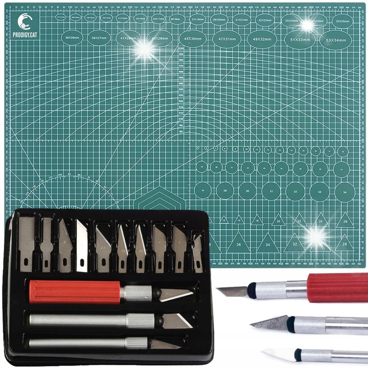 Modellező készlet, A2 vágószőnyeg, 3 mm, sokszínű, 45x60 cm, 13 modellező késsel