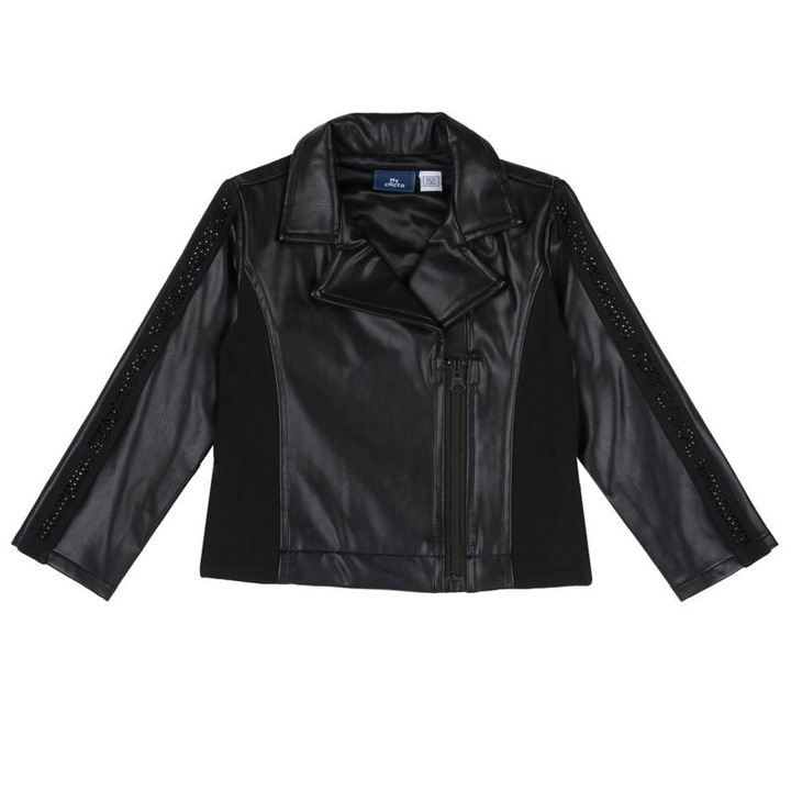 Geaca fetita, Chicco, neagra, piele ecologica, 110 CM