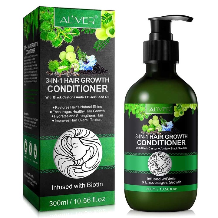 3 az 1-ben hajkondicionáló ricinusolajjal, amlaolajjal, fekete köménnyel a haj növekedéséért, 300 ml