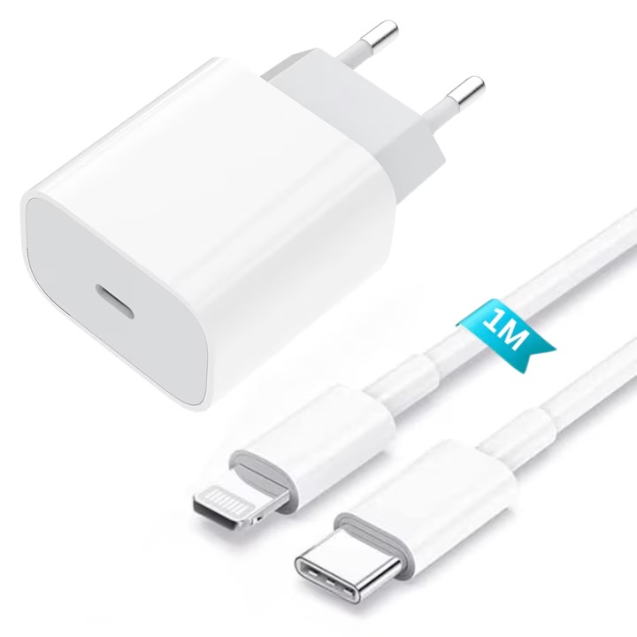 Бързо зарядно устройство 20W, съвместимо с iPhone 14/13/12/11/Pro/Pro Max/iPad/AirPods, кабел за данни Lightning, Бял