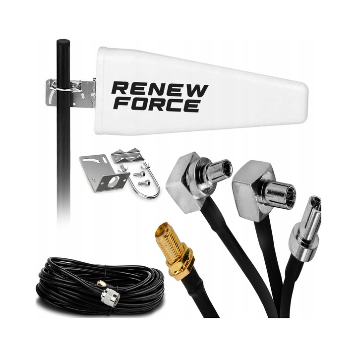 20 dBi irányított antenna, Renew Force, 10m kábellel és 3 csatlakozóval, fehér, 410x215x65mm