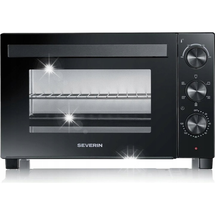Severin TO 2075 elektromos sütő, 30L, 1600W, légkeverés, inox/fekete, 45,3x34,5x40cm