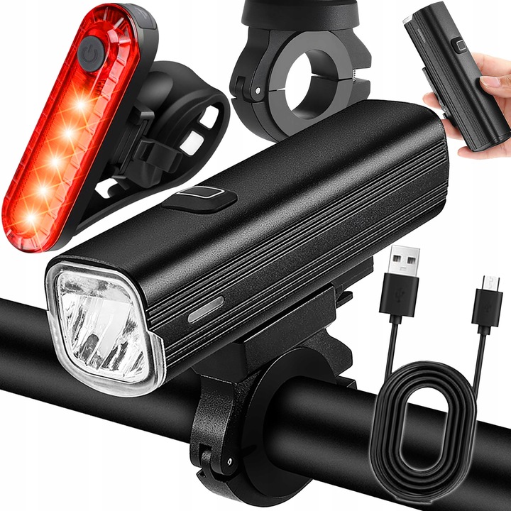 Lampa bicicleta set, Renew Force, 1000 lumeni, incarcare USB, rezistenta la apa