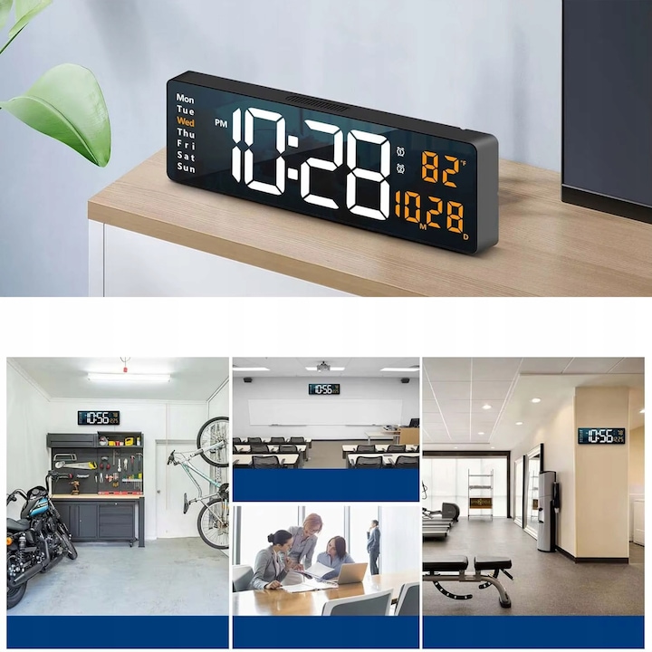 Renew Force LED falióra, hőmérővel, távirányítóval vezérelhető, fekete, 39x13x3,5cm, komplett szett