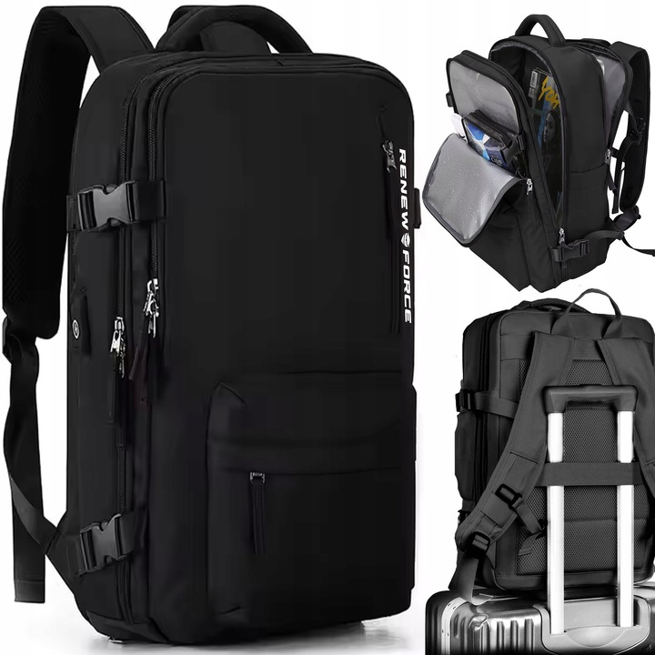 Renew Force utazótáska, fekete, poliészter, laptoprekesz, méretek 40x25x20cm