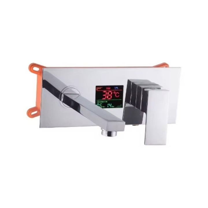 Смесител за мивка за баня, Blackswan, Тип M374, хромиран модел за стенен монтаж, цифров дисплей, размер 22 см
