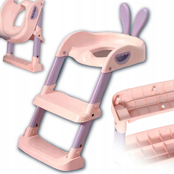 Gyermek WC ülőke létrával, Renew Force, rózsaszín-lila, biztonságos anyag, 70 kg teherbírás