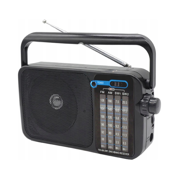 Преносимо радио AM/FM Renew Force, черно, 23,5x12x5,5см, с телескопична антена, пълен комплект