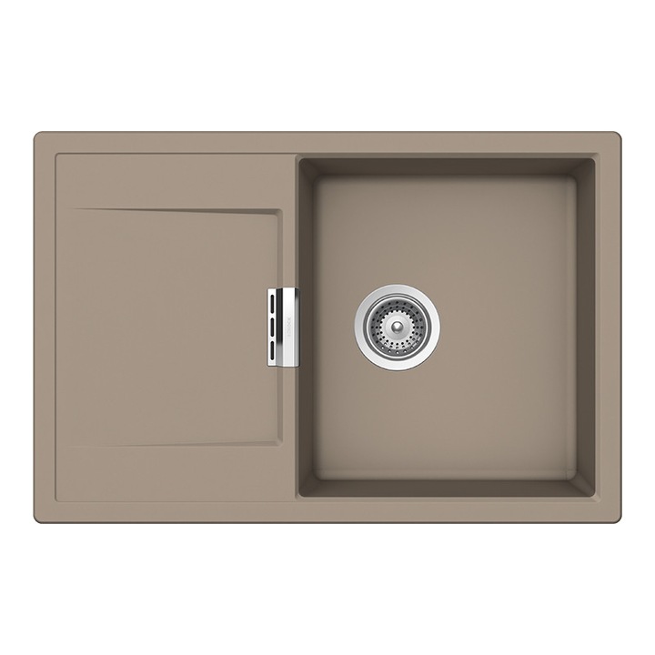 Chiuveta bucatarie Schock Mono D-100 Cristadur Green Line Twilight 765 x 510 mm, compozit granit, reversibila, montare pe blat, gri taupe
