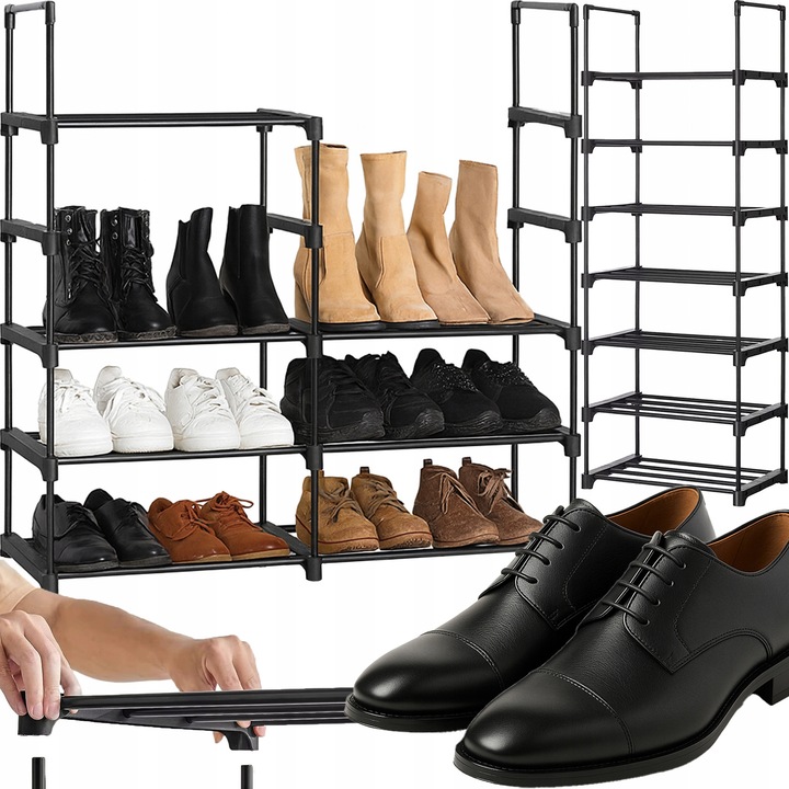 Renew Force cipőtartó állvány, fém, 7 szintes, matt fekete, szerelőkészlettel