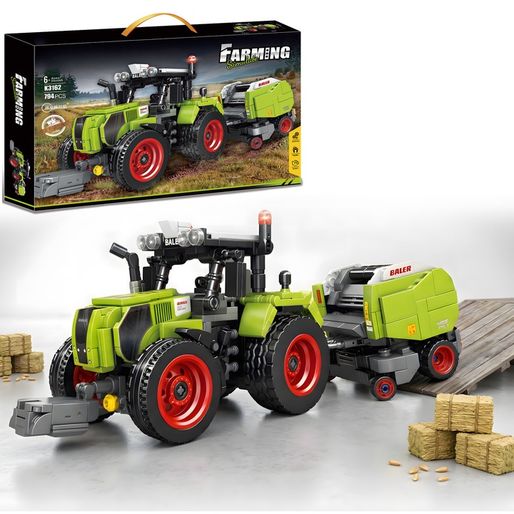 Set de constructie Farm Truck, Excitat®, 794 Piese, Presa de balotat, ABS, compatibil cu lego, Construction Vehicles, Perfect de afisat, Cadou de ziua de nastere
