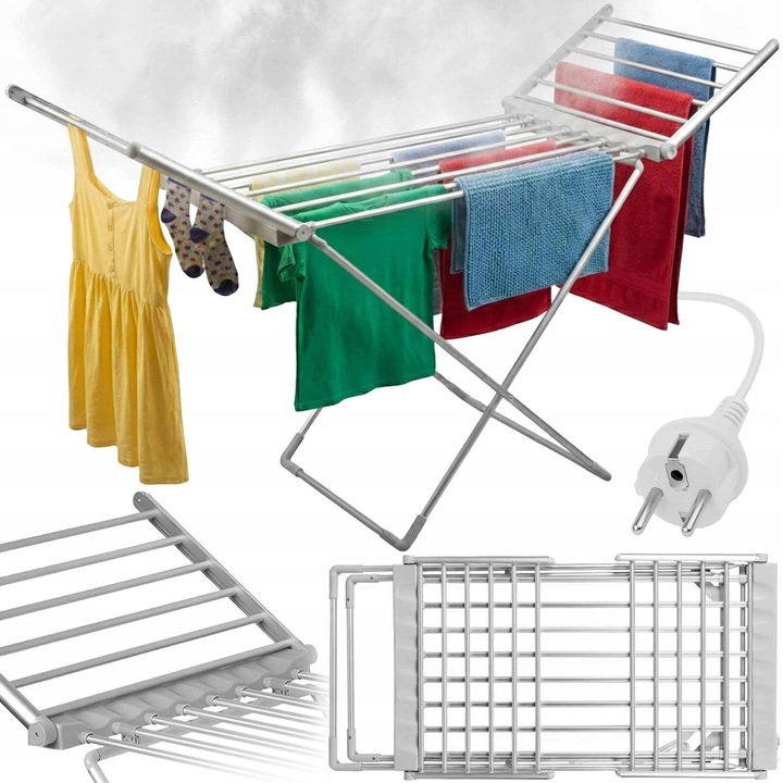 Renew Force elektromos ruhaszárító, 20 fűtőelem, 230W, ezüst, méretek 150x90x54cm