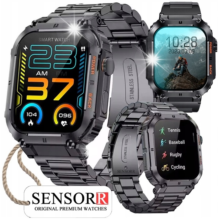 Smartwatch Sensorr, 1,96", bratara din inox, rezistent la apa IP67