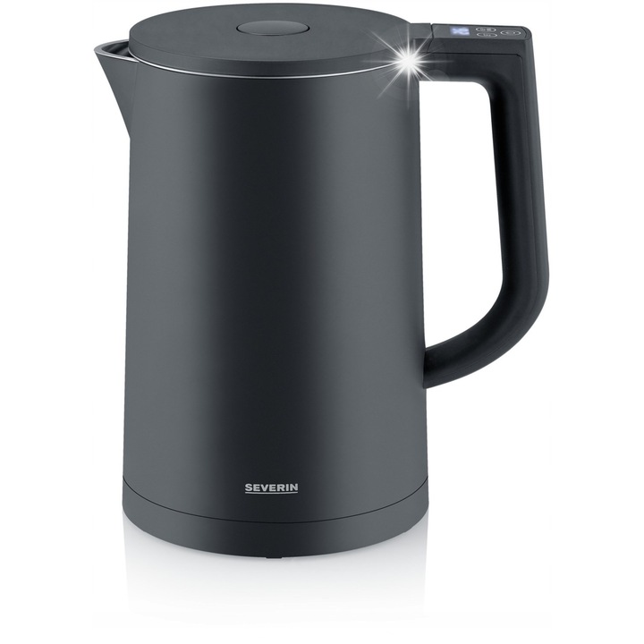 Severin WK 3483 vízforraló, 1,7L, 2200W, hőmérséklet-szabályozás 30-100C, Cool-Touch, fekete-ezüst
