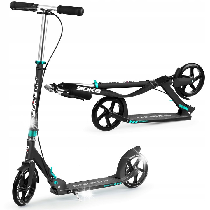 Soke városi roller, összecsukható, 200x30mm kerekek, 3,96kg súly, fekete-türkiz
