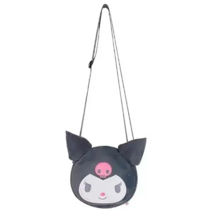 Gentuta poseta tip Kuromi, din plus, 16x16x4 cm, culoare gri, model kawaii cu bretea reglabila, ABYZ