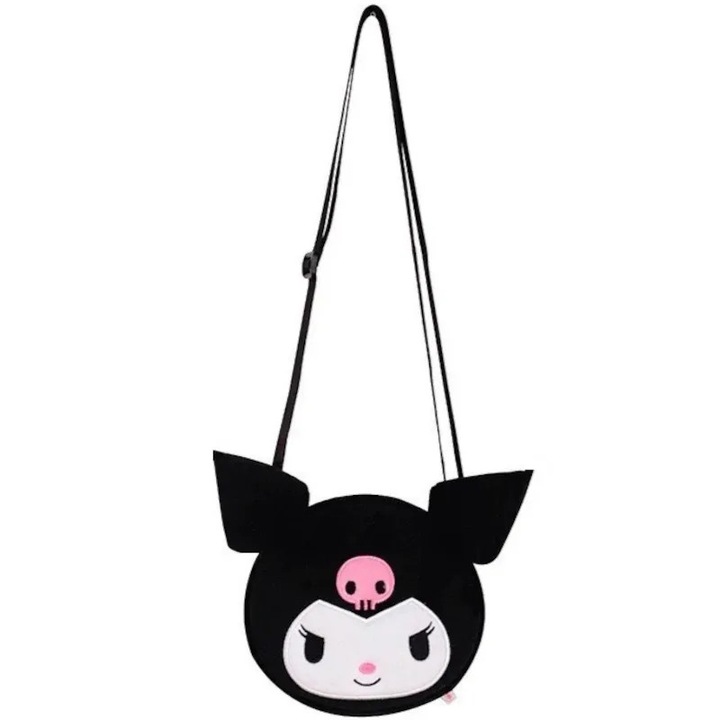 Gentuta Kuromi din plus, poseta kawaii cu bretea reglabila, 16x16x4 cm, negru, ideala pentru copii si fani Sanrio, ABYZ