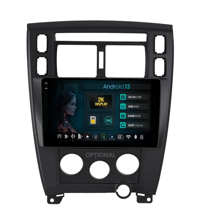 Navigatie 2K HUB64 Hyundai Tucson (2006-2013), 4GB RAM, Android 13, Octacore, Slot Sim 4G, DSP, GPS, Wi-FI, Carplay, Android Auto, USB, Bluetooth, Waze, Touchscreen, 10.36 Inch