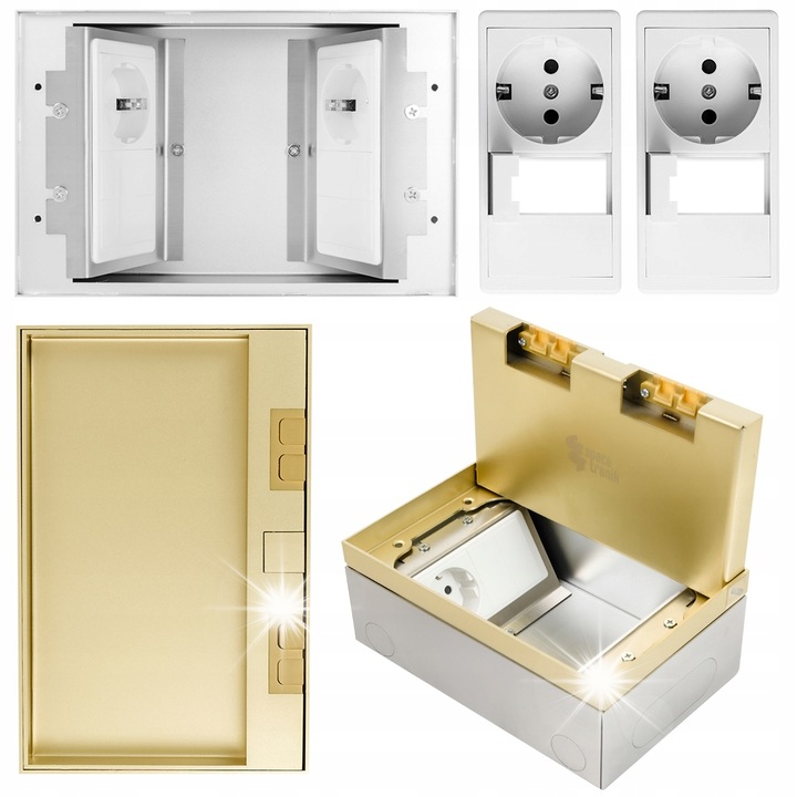 Скрити двойни контакти Schuko Spacetronik, златни