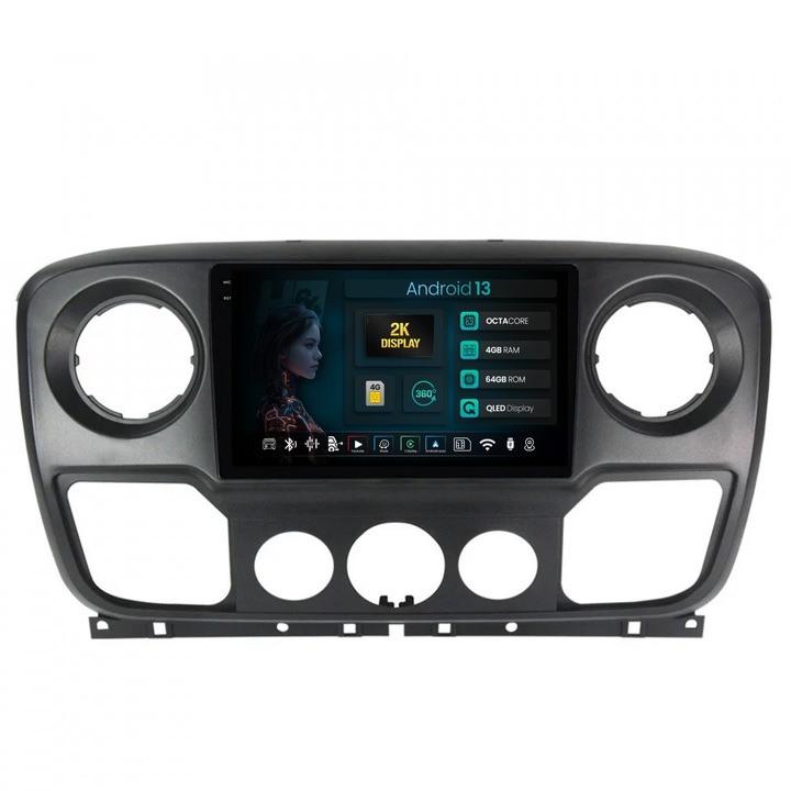 Navigatie 2K HUB64 Opel Movano, Renault Master, Nissan NV400 (2011-2019), 4GB RAM, Android 13, Octacore, Slot Sim 4G, DSP, GPS, Wi-FI, Carplay, Android Auto, USB, Bluetooth, Waze, Touchscreen, 10.36