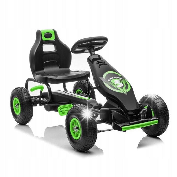 Карт с педали Super-Toys G-18, помпащи гуми, зелен цвят, размери 118x59x60см