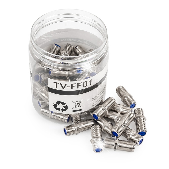 Конектор F-F Spacetronik, 50 броя, 27,5 мм, за коаксиален кабел RG6, цинк, мед