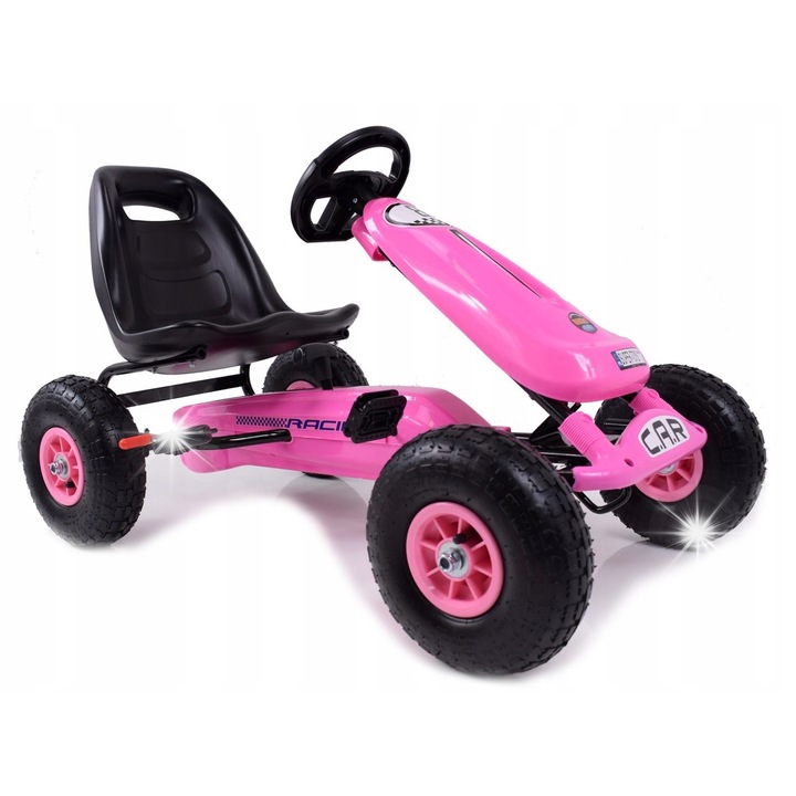 Детски картинг Super-Toys, модел HP-003, помпащи гуми, розов цвят, размери 111x62x60см