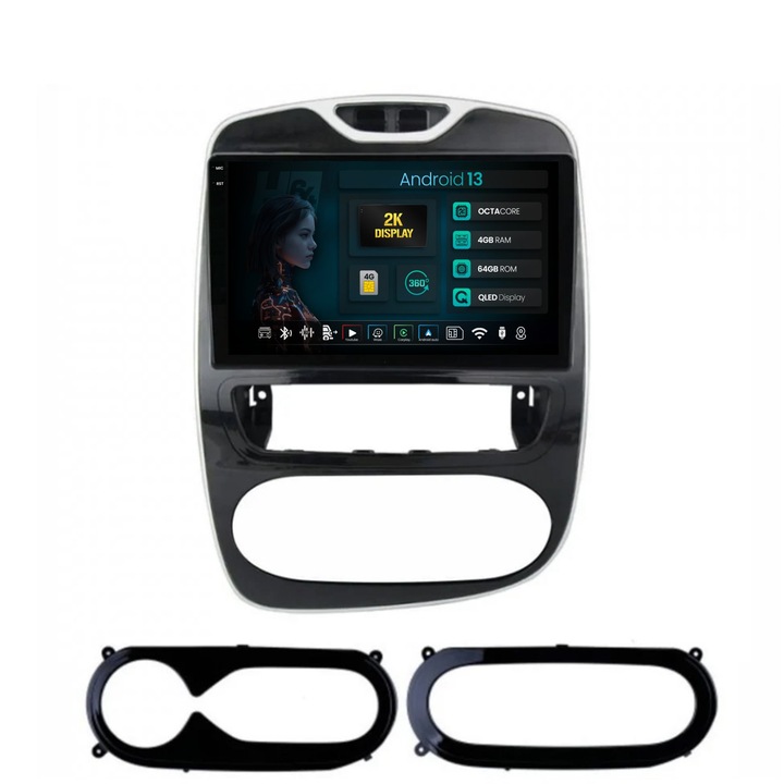 Navigatie 2K HUB64 Renault Clio IV (2016-2019), 4GB RAM, Android 13, Octacore, Slot Sim 4G, DSP, GPS, Wi-FI, Carplay, Android Auto, USB, Bluetooth, Waze, Touchscreen, 9.5 Inch
