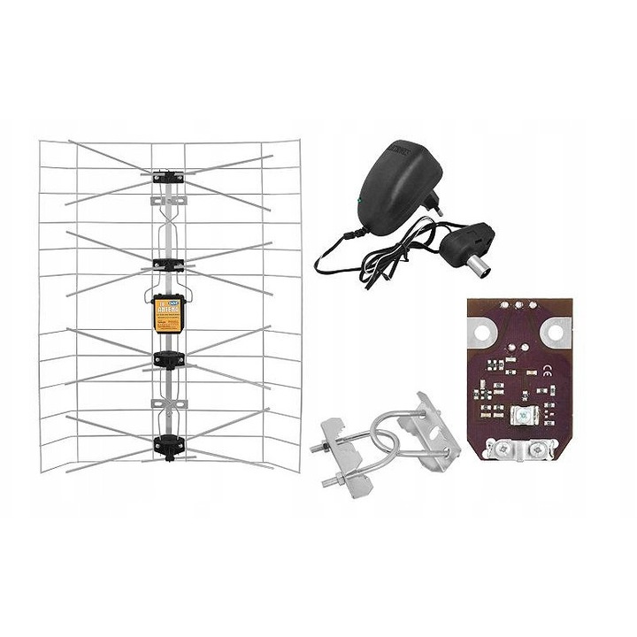 Tamesis TV antenna erősítővel, 740x560mm, 13.5-60dB, tápegységgel