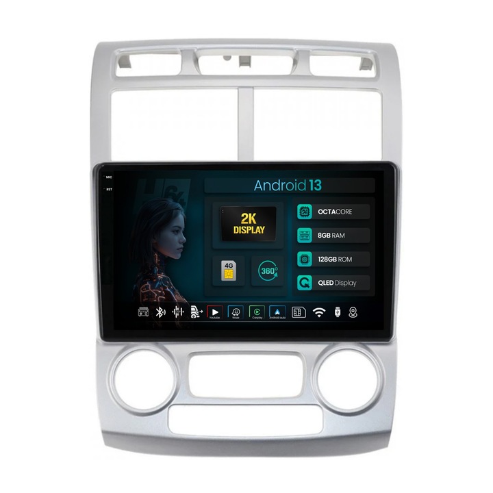 Navigatie 2K HUB64 Kia Sportage (2005-2010) M, AC, 8GB RAM, Android 13, Octacore, Slot Sim 4G, DSP, GPS, Wi-FI, Carplay, Android Auto, USB, Bluetooth, Waze, Touchscreen, 9.5 Inch