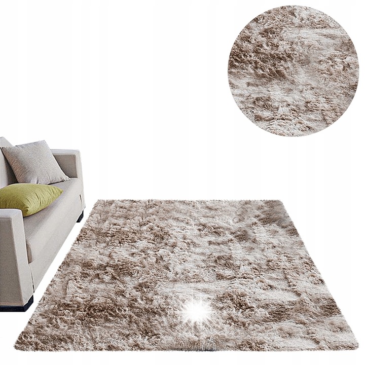 Килим Shaggy Ombre 200x200 см Camel, противоплъзгащ, 3,5 см дебелина, комплект