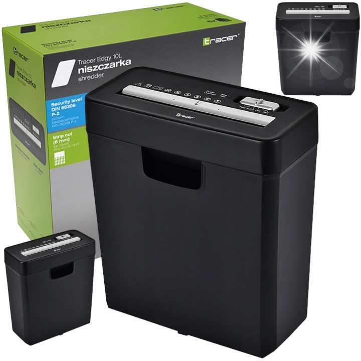 Distrugator documente Tracer Edgy, 10L, taiere in benzi 6mm, capacitate 6 foi, functie de distrugere carduri de credit