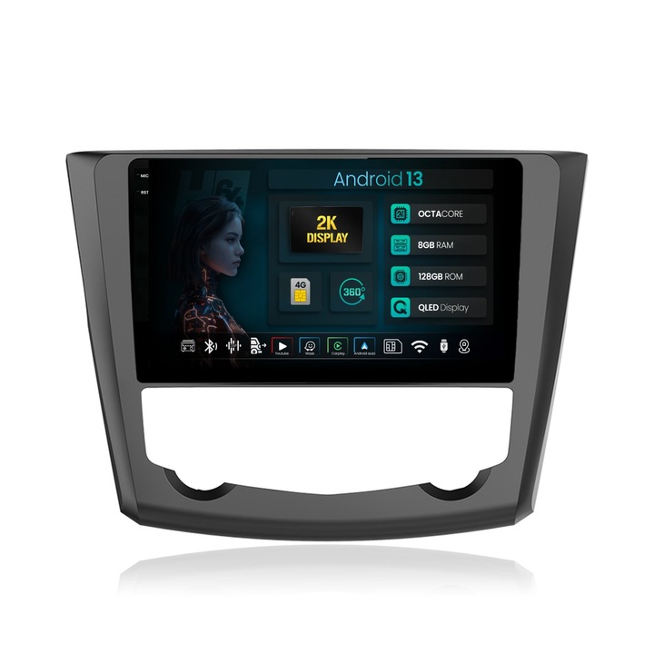 Navigatie 2K HUB64 Renault Kadjar, 8GB RAM, Android 13, Octacore, Slot Sim 4G, DSP, GPS, Wi-FI, Carplay, Android Auto, USB, Bluetooth, Waze, Touchscreen, 9.5 Inch